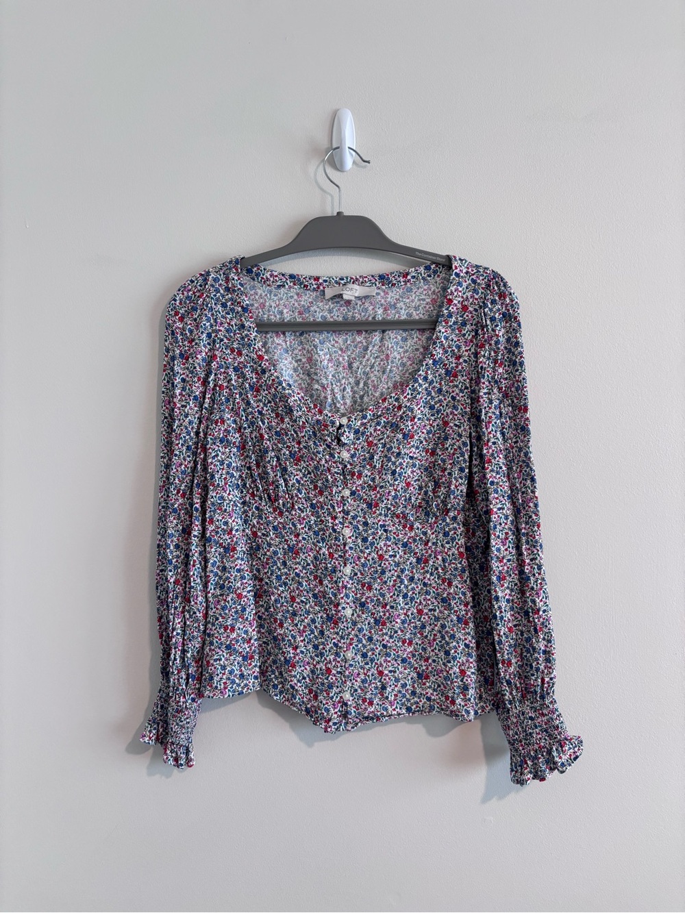 LOFT Floral Bodiced Long-Sleeve Blouse